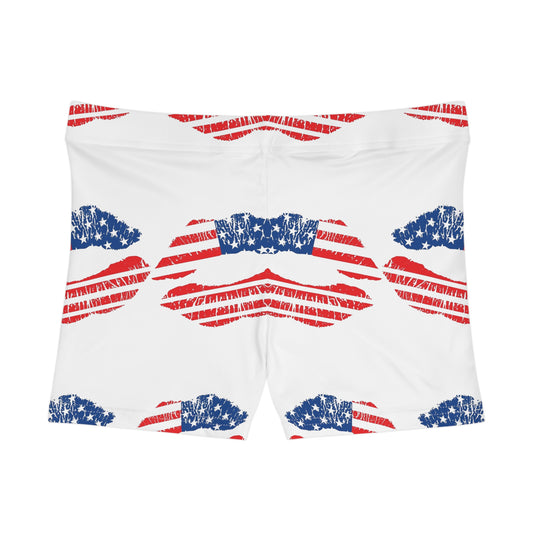 Patriotic Women's Shorts, USA Flag Apparel, Summer Loungewear, 4th of July Outfit, Travel and Leisure Shorts, Bold Kiss Print