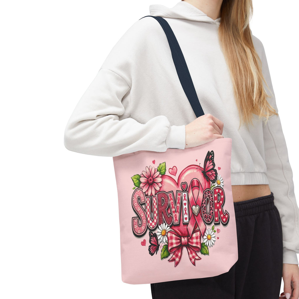 Survivor Pink Ribbon Tote Bag – Breast Cancer Awareness Floral Tote