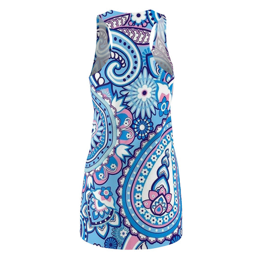 Blue Paisley Racerback Dress – Floral Boho AOP Sundress