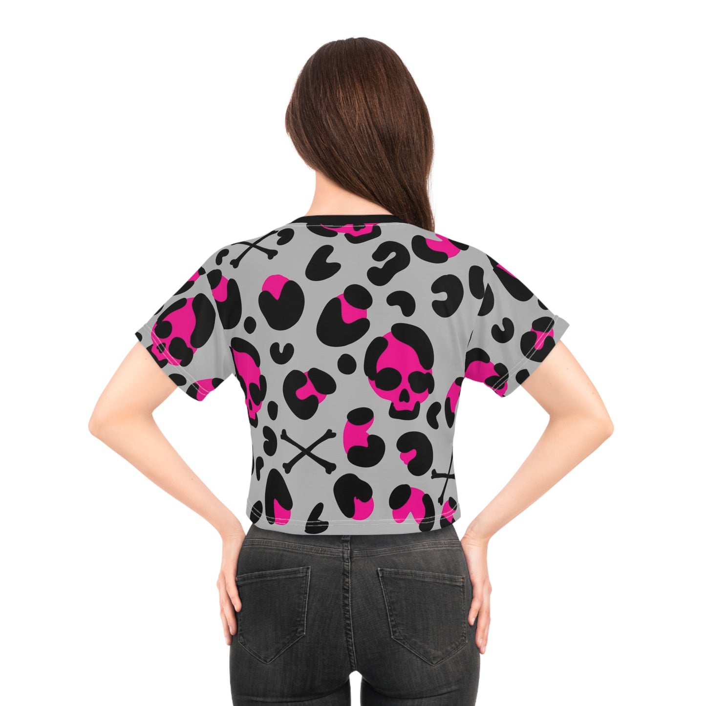 Skulls n Crossbones Animal Print Crop Tee