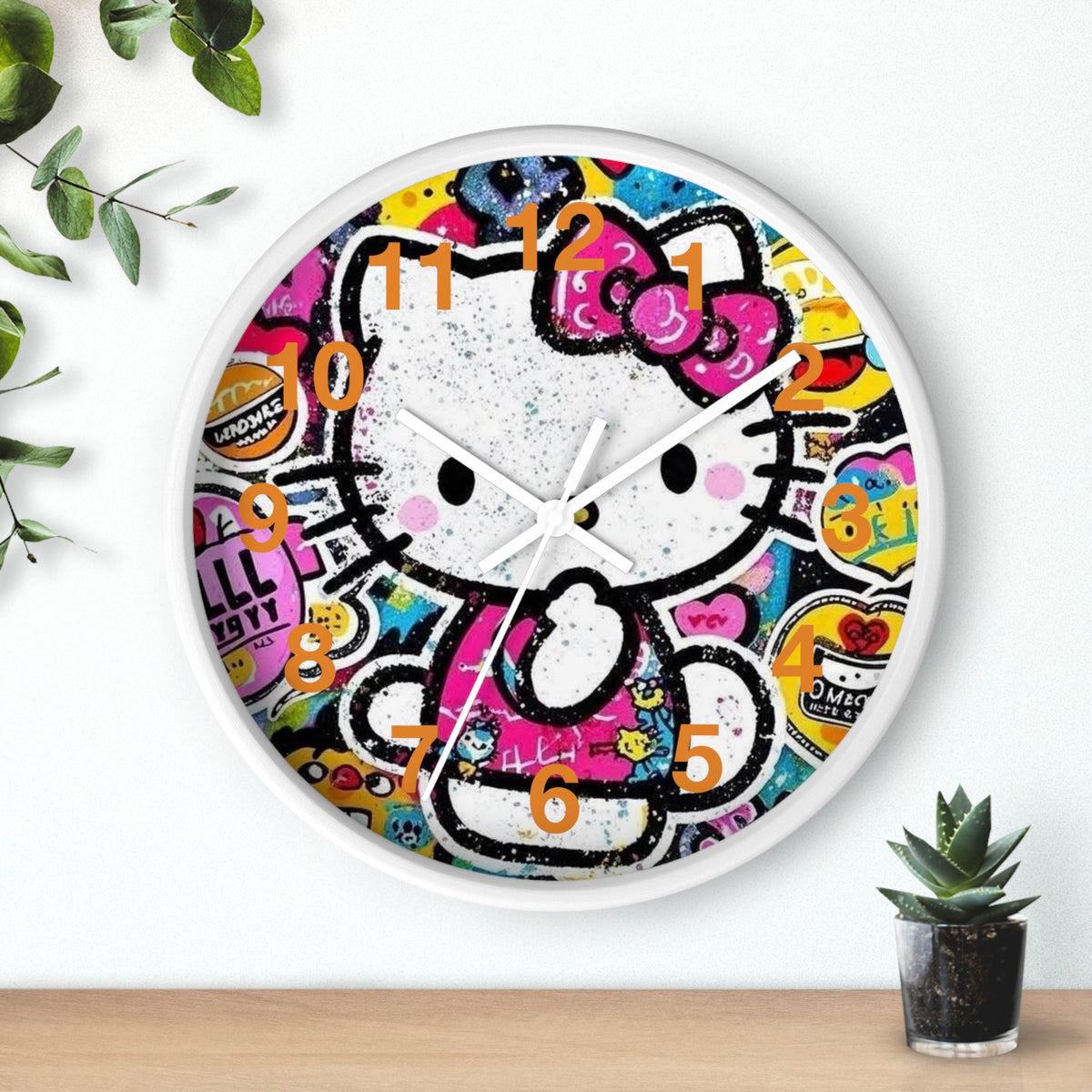 Hello Kitty Pop Art Wall Clock — Colorful Kawaii Sticker Collage Clock