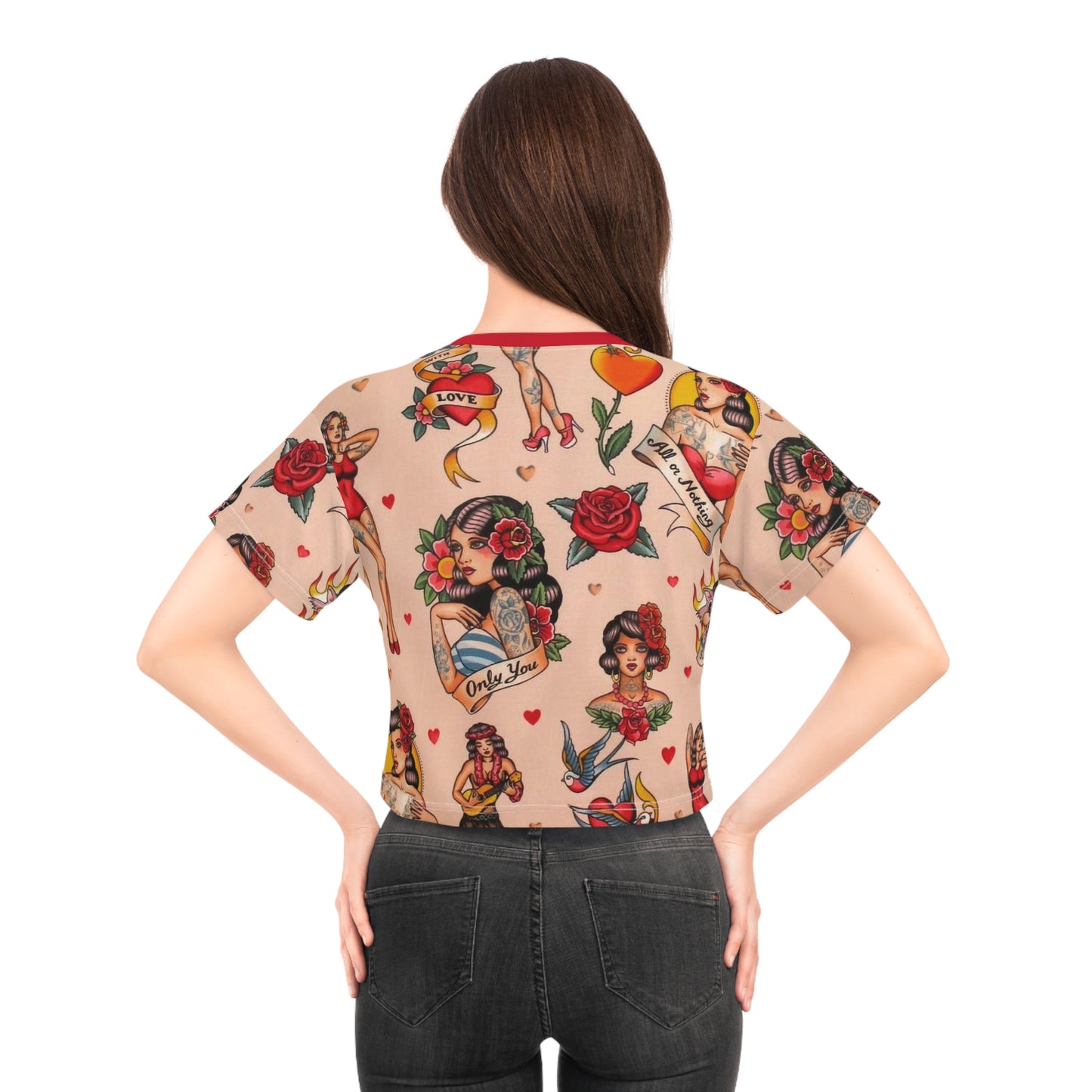 Vintage Tattoo Print Crop Tee - Retro Style for Trendsetters
