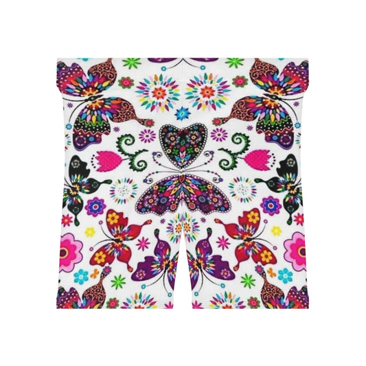 Colorful Floral Butterfly Biker Shorts for Women - Perfect for Yoga and Casual Wear