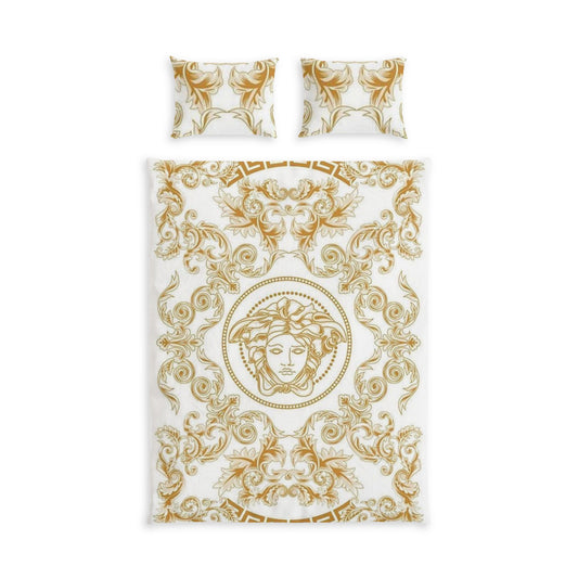 Versace-Inspired Gold Baroque Cotton Bed Set — Decorative Duvet Cover & Pillowcases
