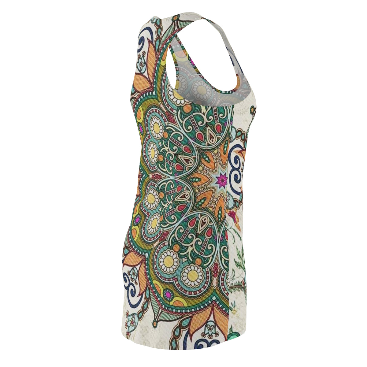 Boho Floral Mandala Racerback Dress – Vibrant All-Over Print