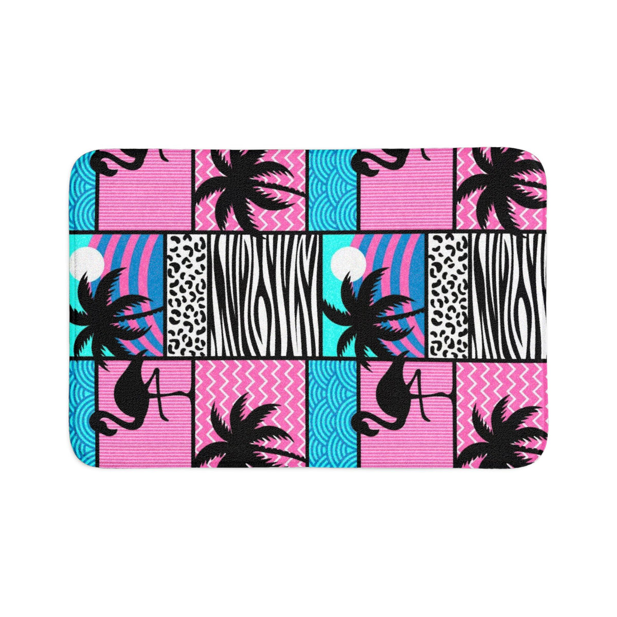 Tropical Flamingo Bath Mat Set — 3-Piece Pink Palm & Zebra Print Bathroom Rugs