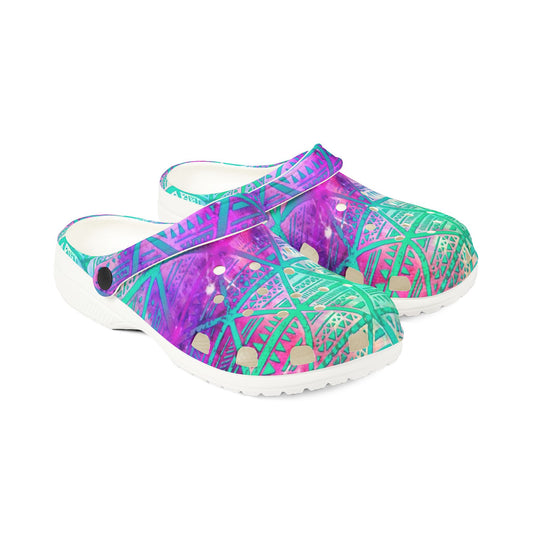 Vibrant Geometric Gradient Tribal Print Clog Shoes