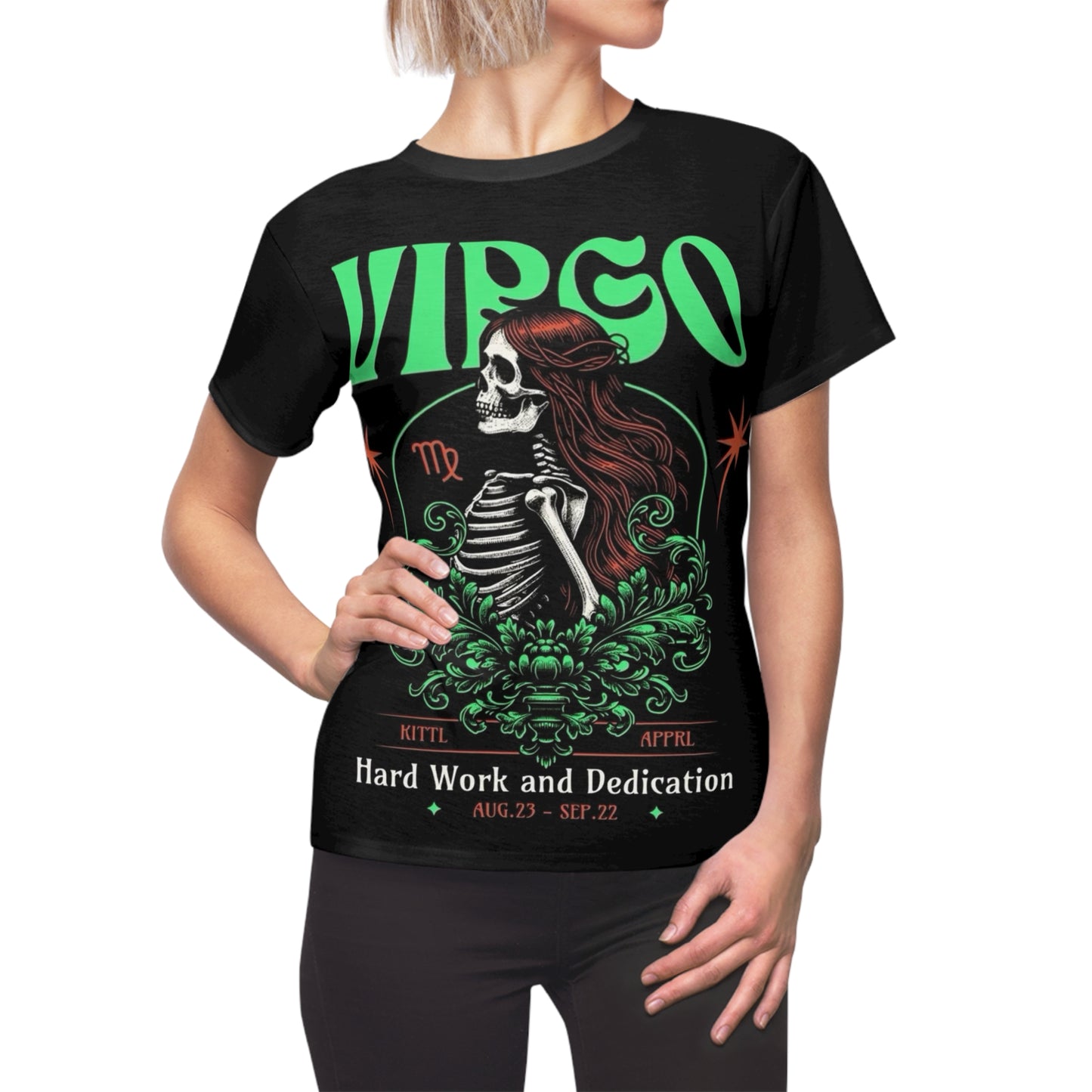 Virgo Zodiac Skeleton Graphic Tee - Women’s T-Shirt for Astrology Fans