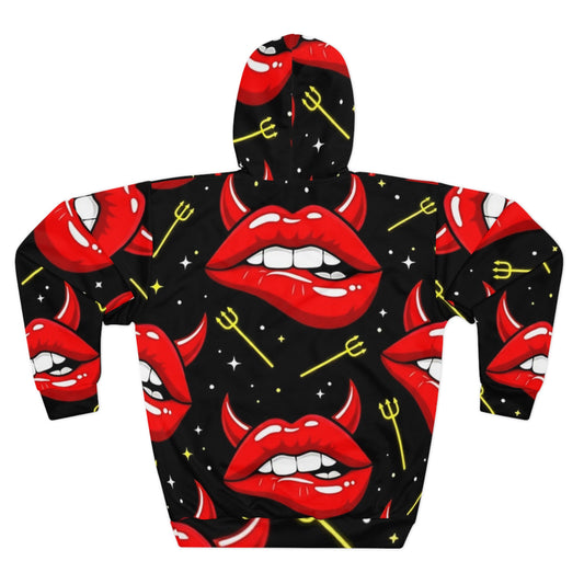 Devil Lips Hoodie – Bold Red Lip Print All-Over Pullover
