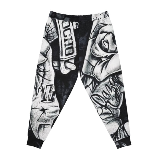 Black & White Tattoo Art Joggers – All-Over Print Athletic Pants