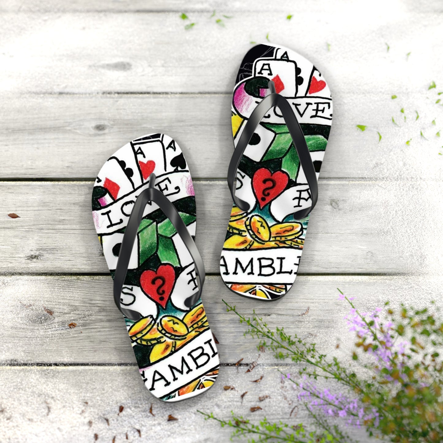 Love is a Gamble Flip Flops – Fun Summer Footwear with Playing Card Design