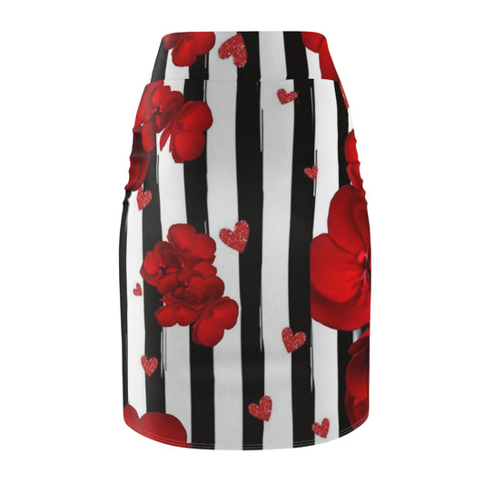 Striped Roses Women's Pencil Skirt