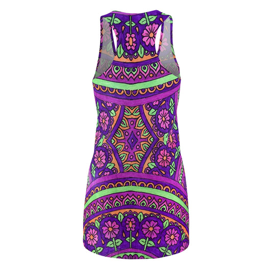 Purple Boho Floral Racerback Dress – Vibrant Mandala AOP
