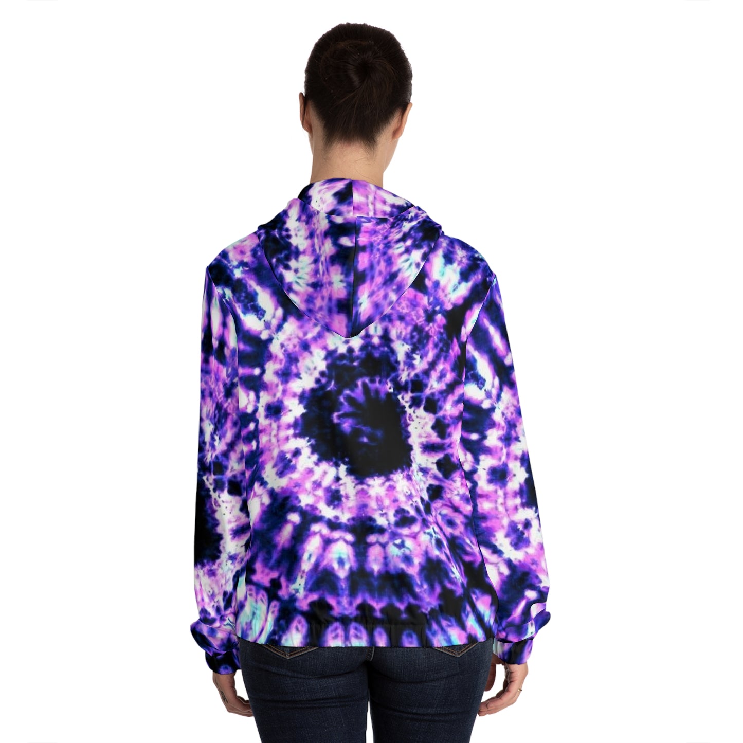 Purple Tie-Dye Zip Hoodie — Women's Psychedelic Spiral All-Over Print