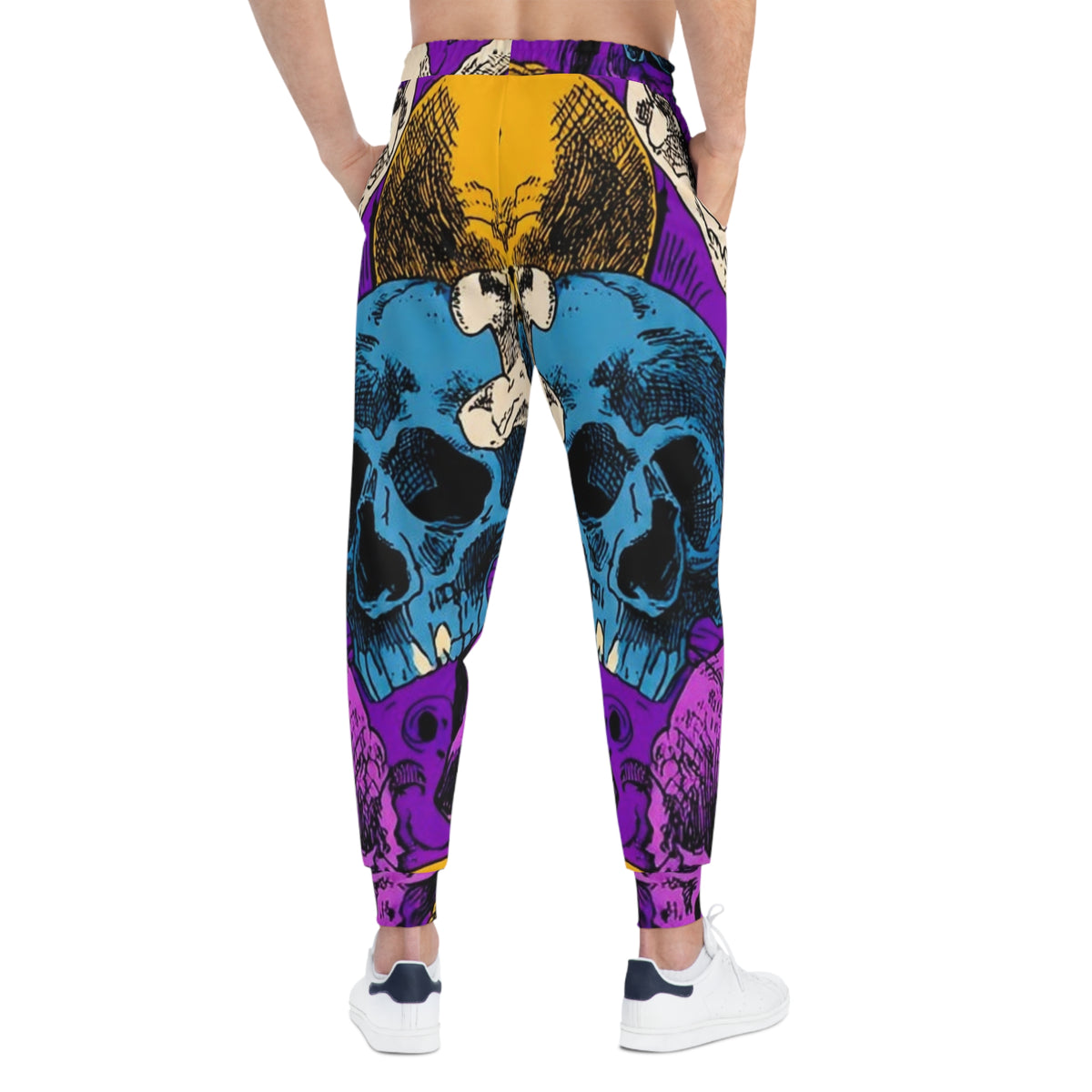 Skull Pop Art Athletic Joggers - Colorful Retro Skull Print
