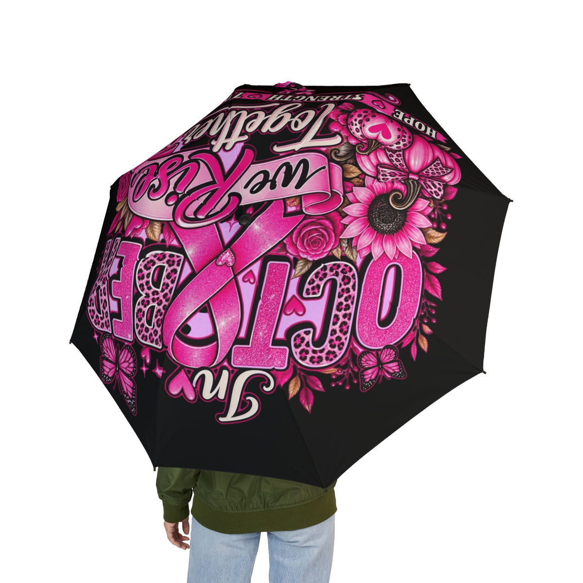 Breast Cancer Awareness Foldable Umbrella — "My Tribe" Pink Ribbon Design