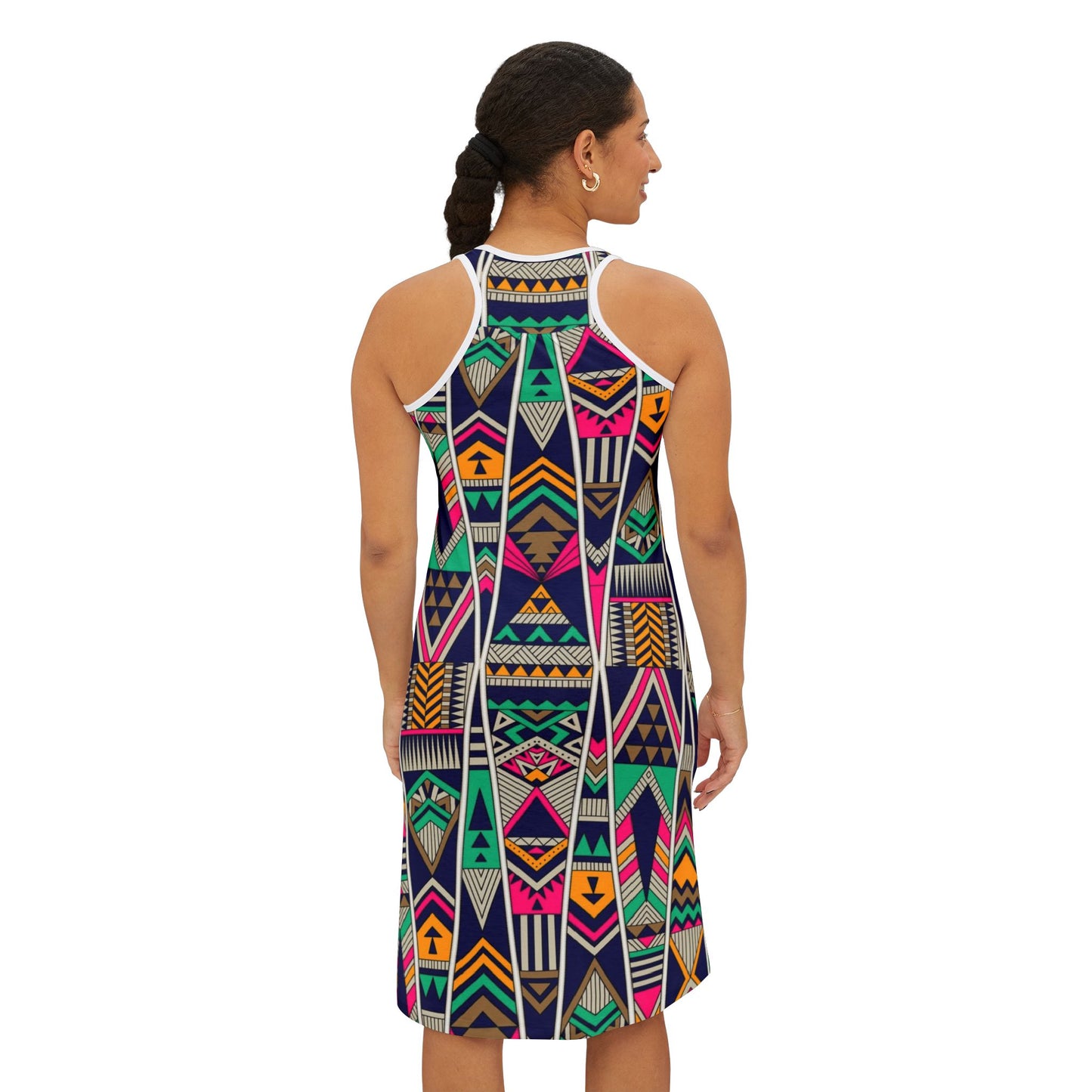 Geometric Tribal Print Women's Racerback Dress - Perfect for Summer Festivals & Celebrations