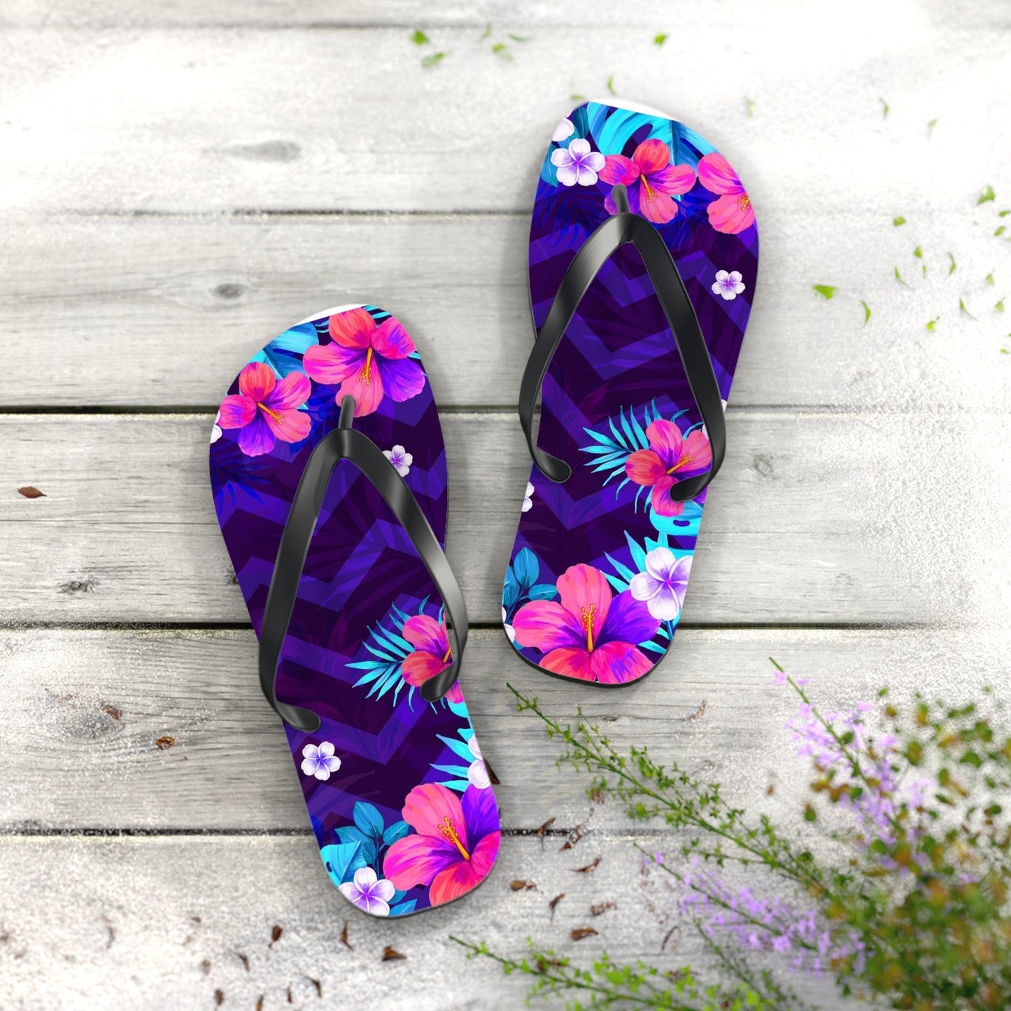 Flip-Flops mit tropischem Blumenmuster – Sommer-Strandsandalen für Urlaub und Reisen