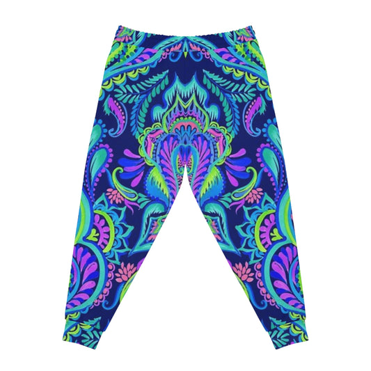 Neon Paisley Athletic Joggers — Vibrant All-Over-Print Workout Pants