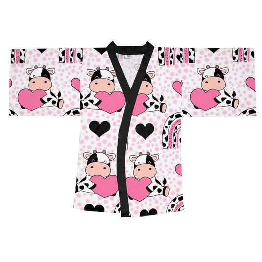 Cute Cow Print Long Sleeve Kimono Robe for Cozy Comfort