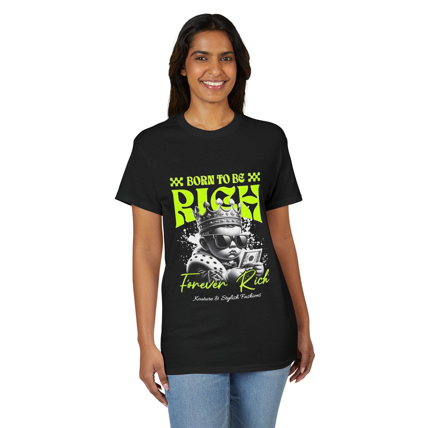 Born to Be Rich Graphic T-Shirt — "Forever Rich" Neon King Design