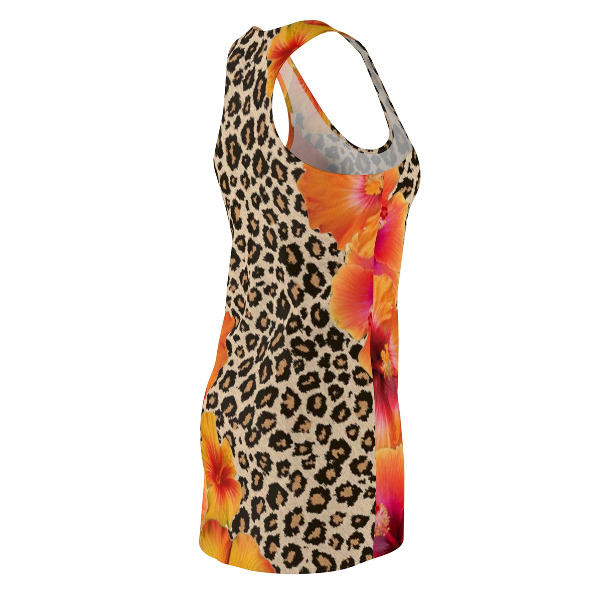 Leopard Hibiscus Racerback Dress — Tropical Floral Animal Print Sundress