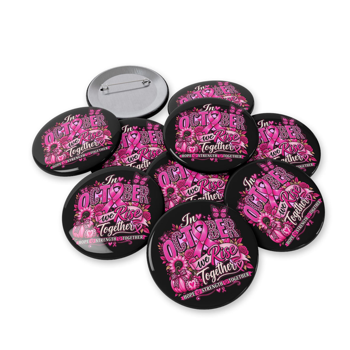 Round Pin Button — “The Future We Rise Together” Pink Floral Activist Badge