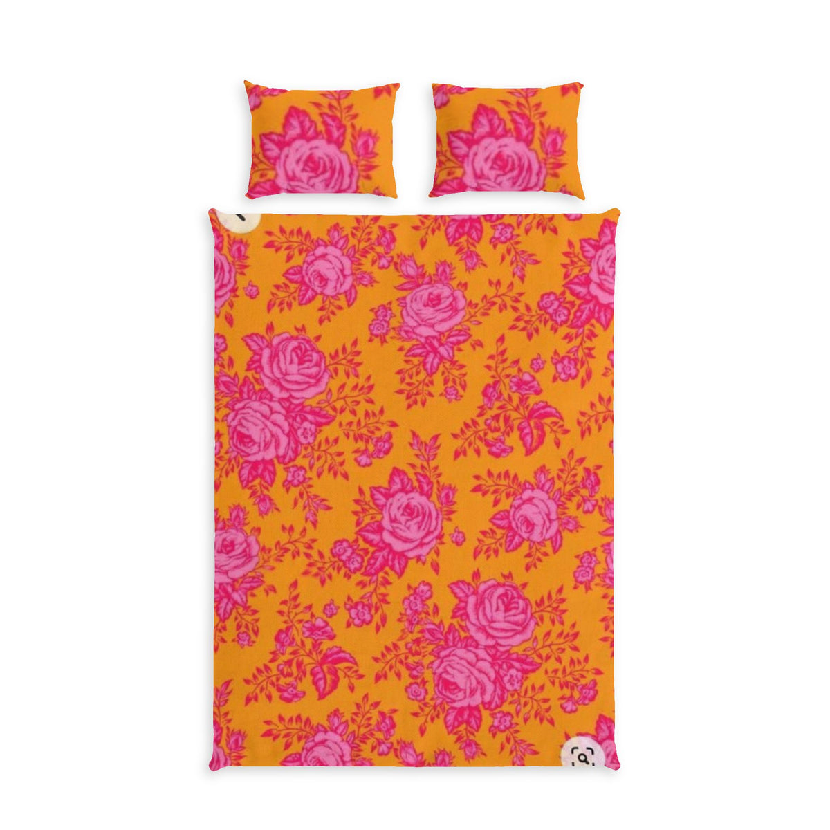 Floral Cotton Bed Set — Pink Rose Pattern on Vibrant Orange