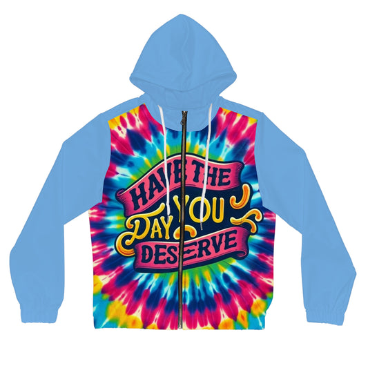 Colorful Full-Zip Hoodie - Tie-Dye Style, Inspirational Quote, Cozy Layering, Perfect Gift for Her, Everyday Wear, Festival Outfit