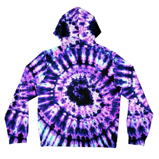 Purple Tie-Dye Zip Hoodie — Women's Psychedelic Spiral All-Over Print