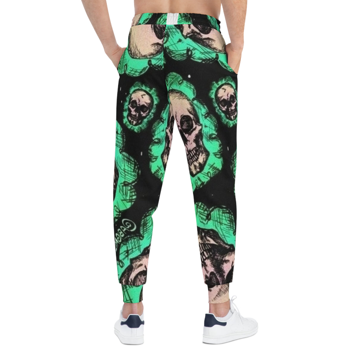Skull Floral Athletic Joggers — Green Gothic All-Over Print
