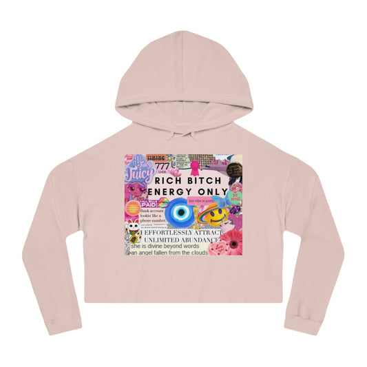 Cropped Hoodie — "Rich Bitch Energy Only" Collage Graphic