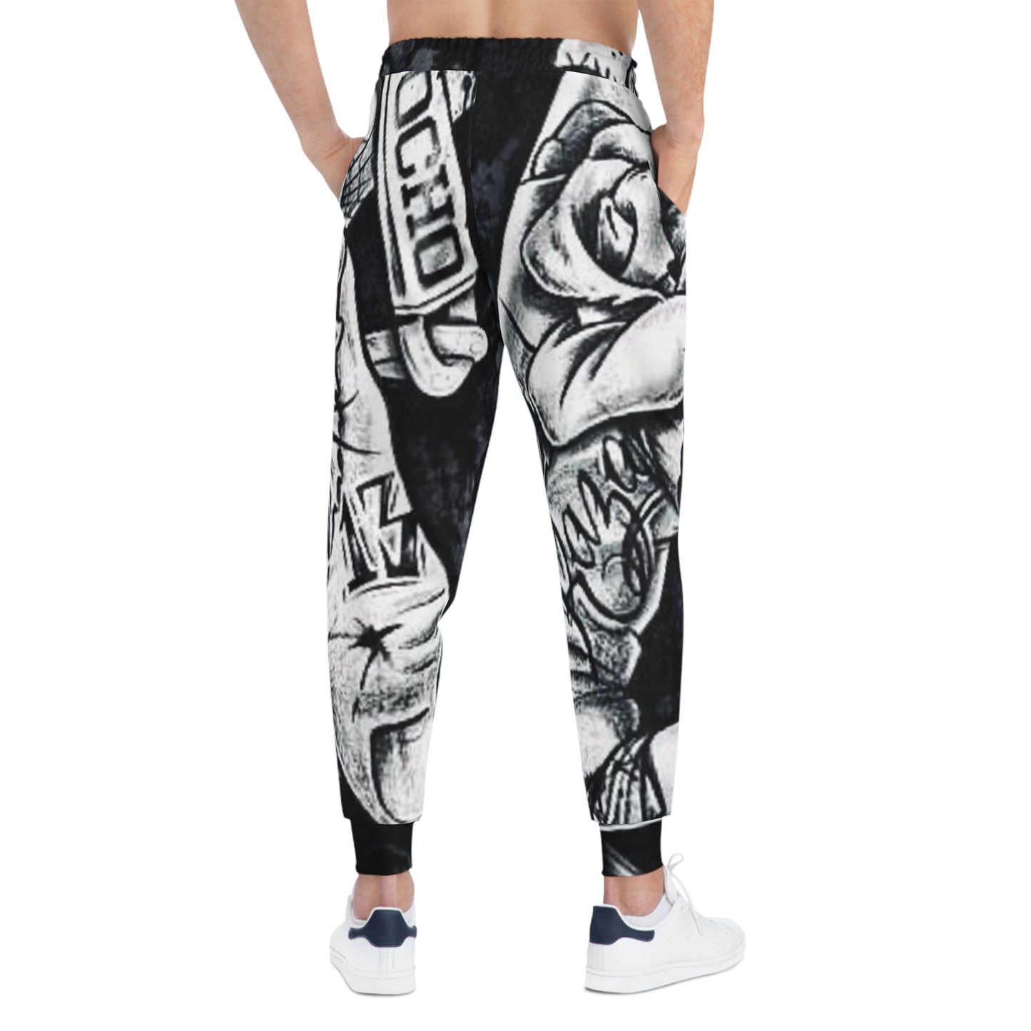 Black & White Tattoo Art Joggers – All-Over Print Athletic Pants