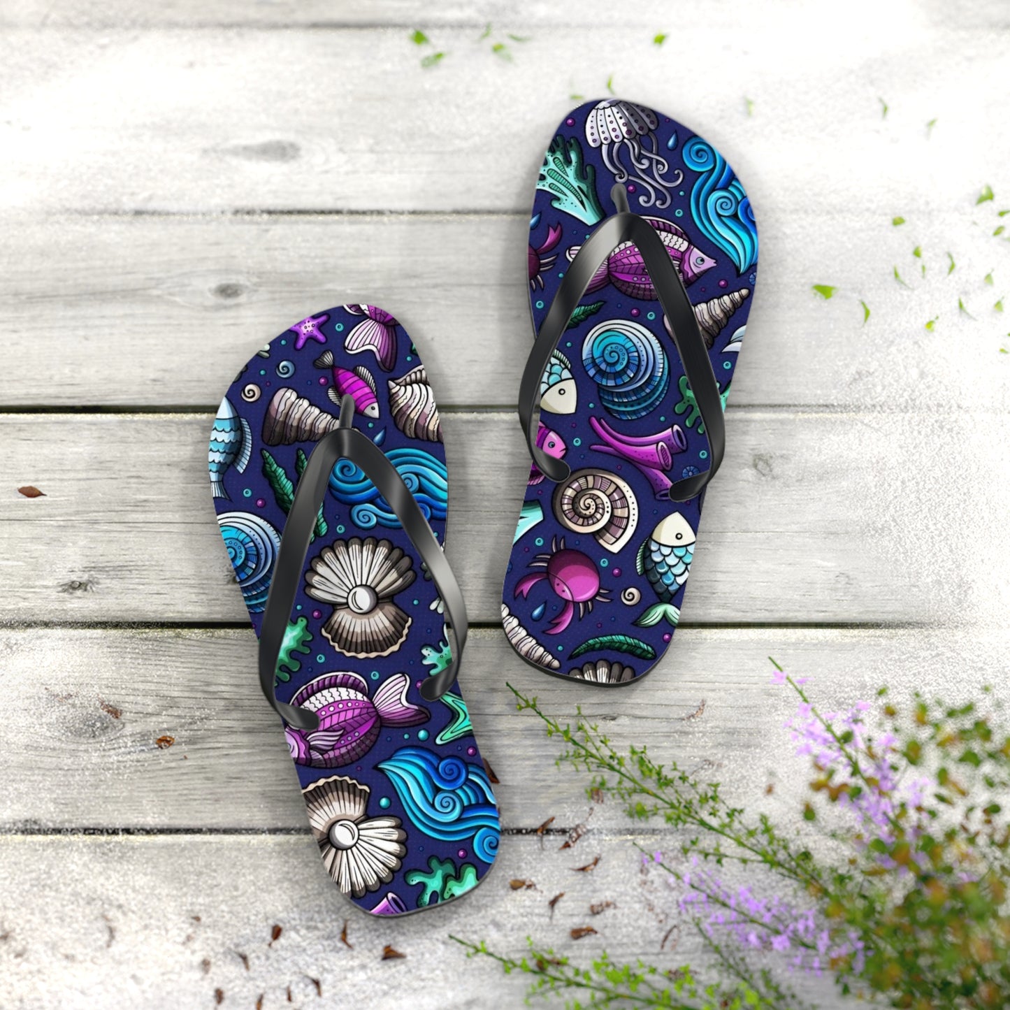 Bunte Meereslebewesen Flip Flops | Strandurlaub Essentials