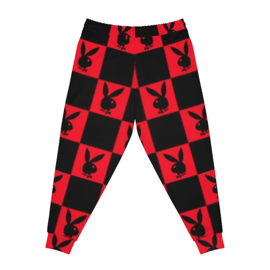 Joggers — Red & Black Checker Bunny Logo Athletic Pants