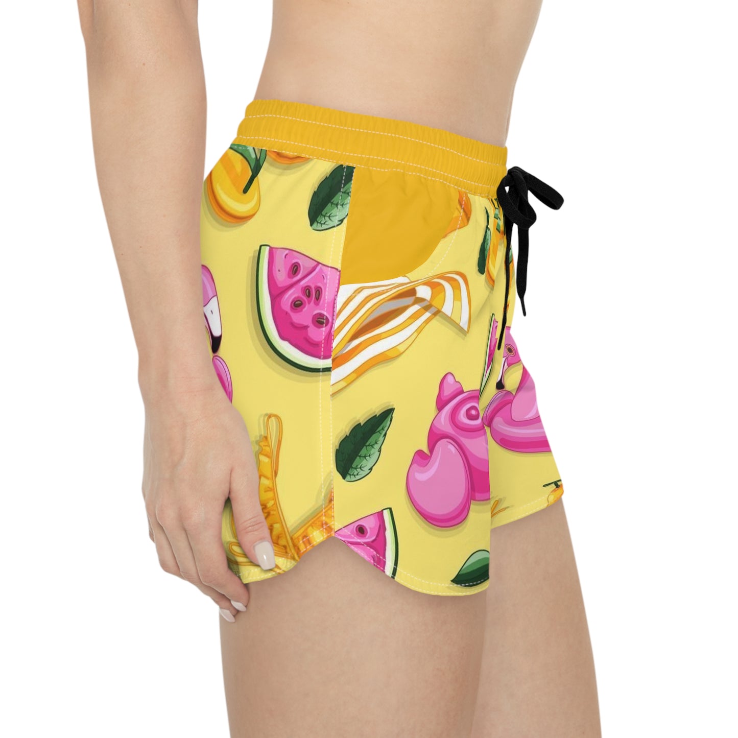 Summer Vibes Women's Casual Shorts with Flamingo and Fruit Print