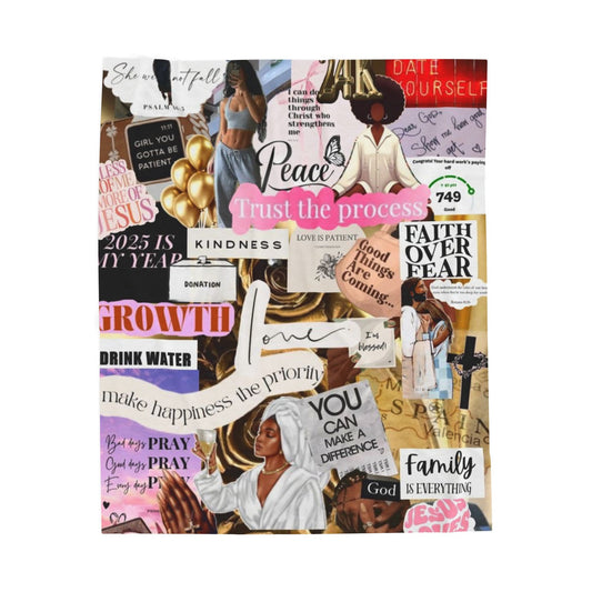 Inspirational Collage Velveteen Plush Blanket — "Trust the Process" Motivational Throw
