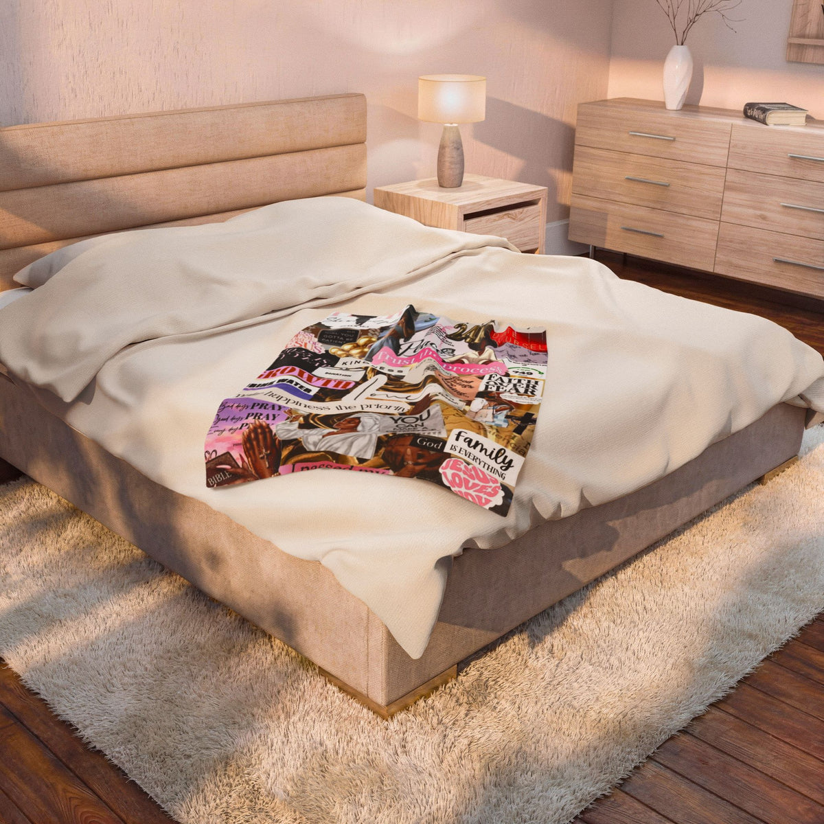 Inspirational Collage Velveteen Plush Blanket — "Trust the Process" Motivational Throw