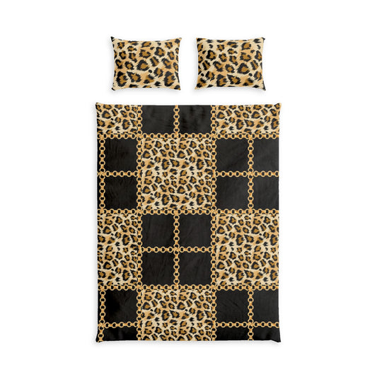 Leopard Chain Patchwork Cotton Bed Set — Animal Print Duvet Cover & Pillowcases