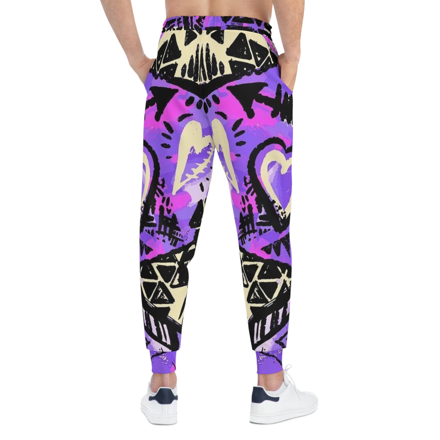 Purple Tribal Print Athletic Joggers — All-Over Print Sport Pants
