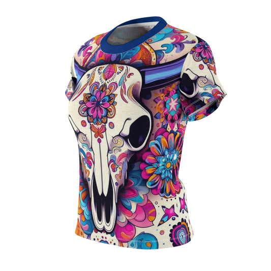 Colorful Bull Head Floral Western Style Shirt