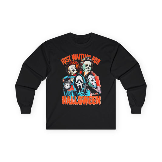 Halloween Horror Icons Long Sleeve Tee – "Just Waiting for Halloween"