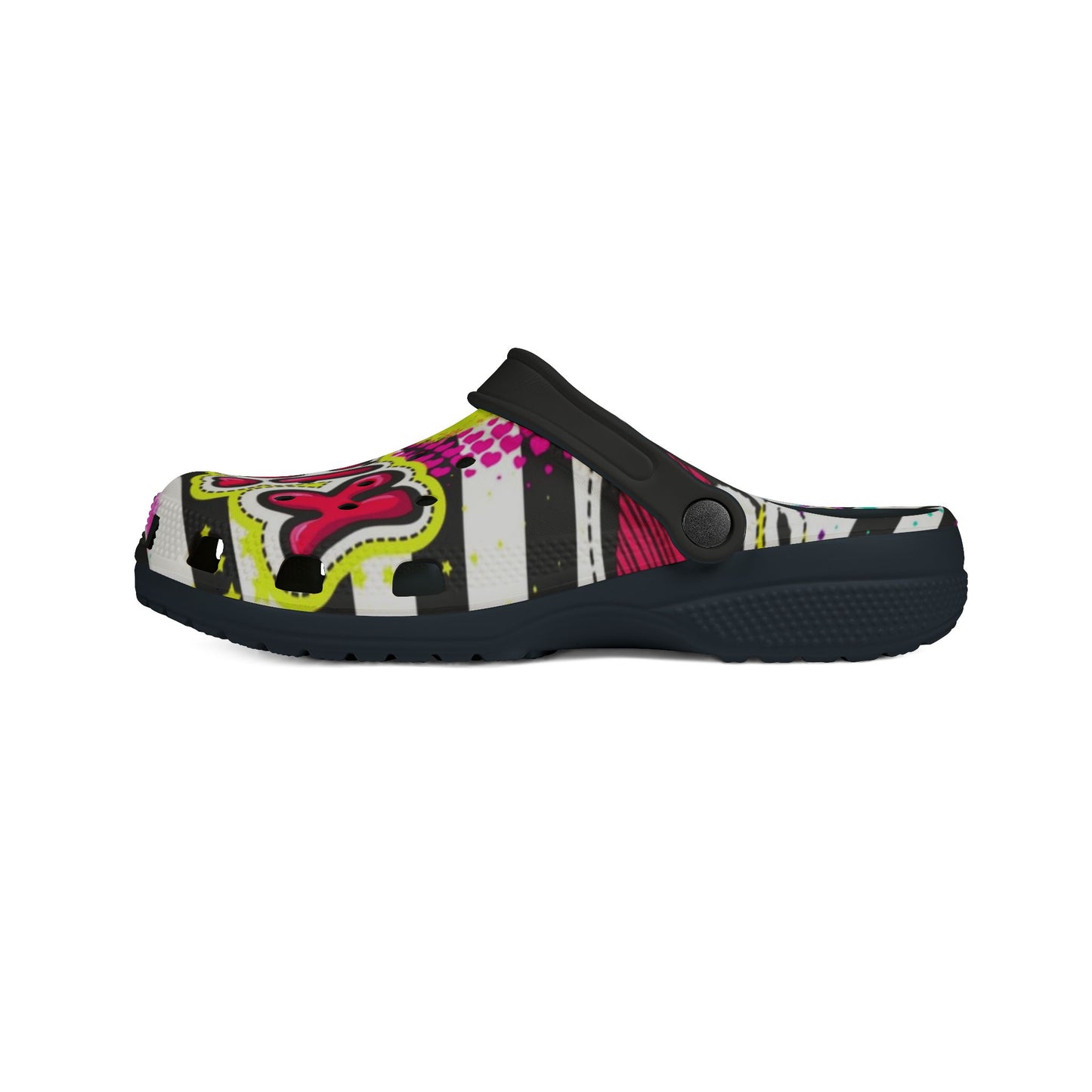 Kiss Love Neon Striped Clog Shoes