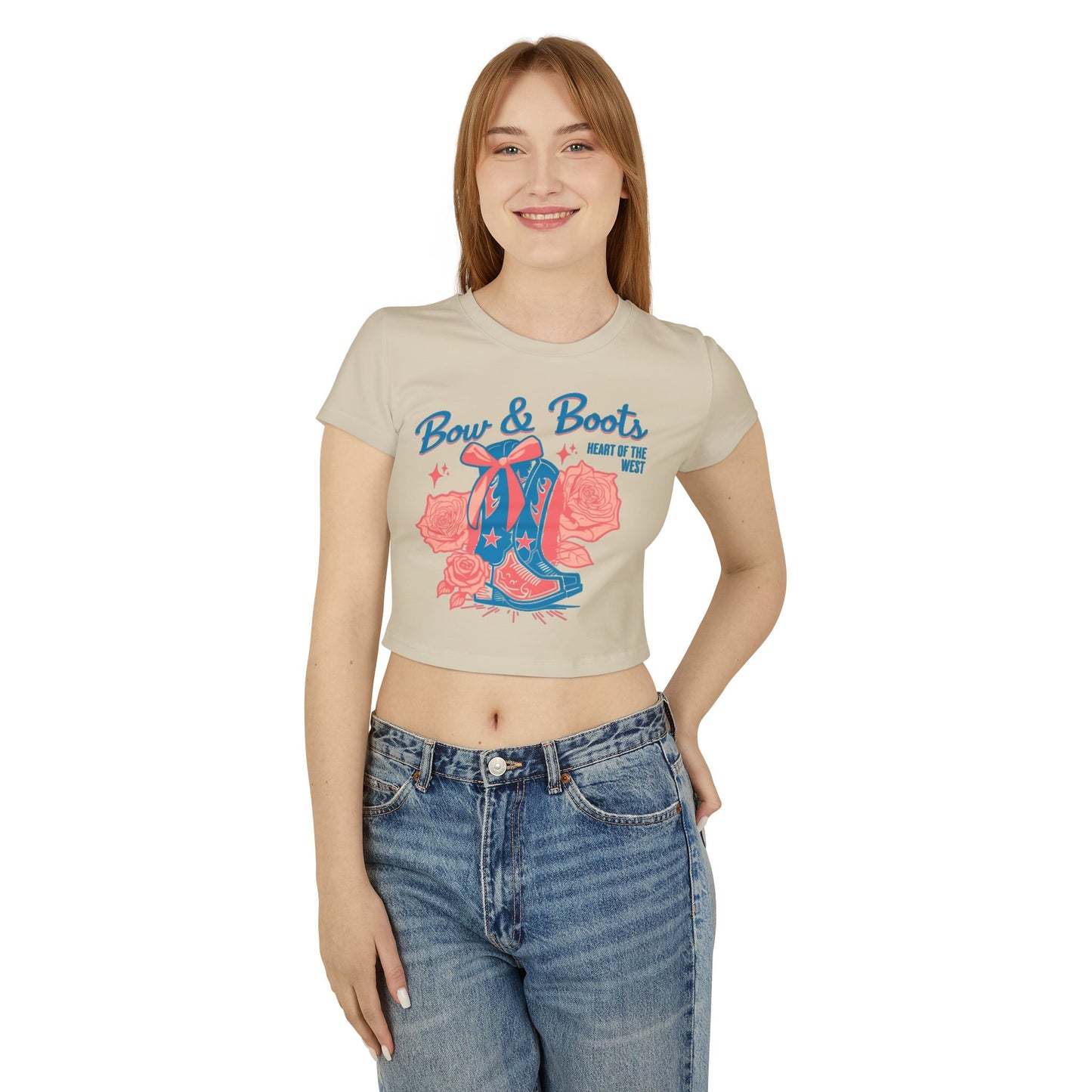 Women's Baby Tee - Bow & Boots Design for Western Fashion Lovers