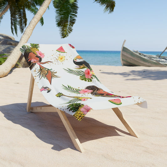 Strandtuch „Tropical Paradise“ – lebendiges Blumen- und Musikdesign