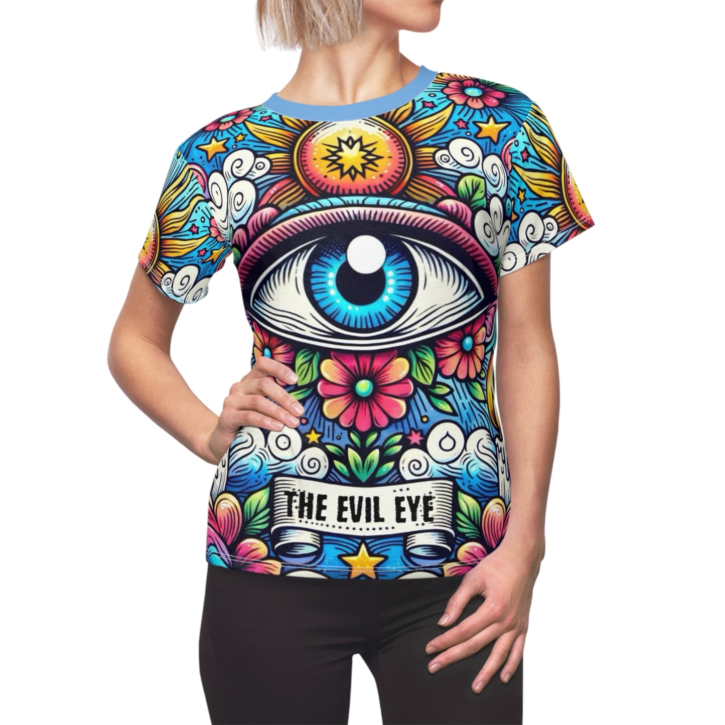 Boho Evil Eye Women's Tee – Vivid Floral Design
