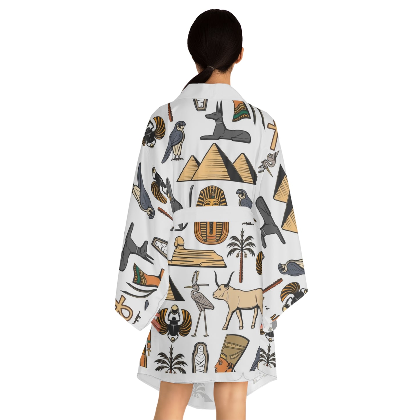 Egyptian-Inspired Long Sleeve Kimono Robe - Unique Bohemian Lightweight Robe for Relaxation and Home Spa
