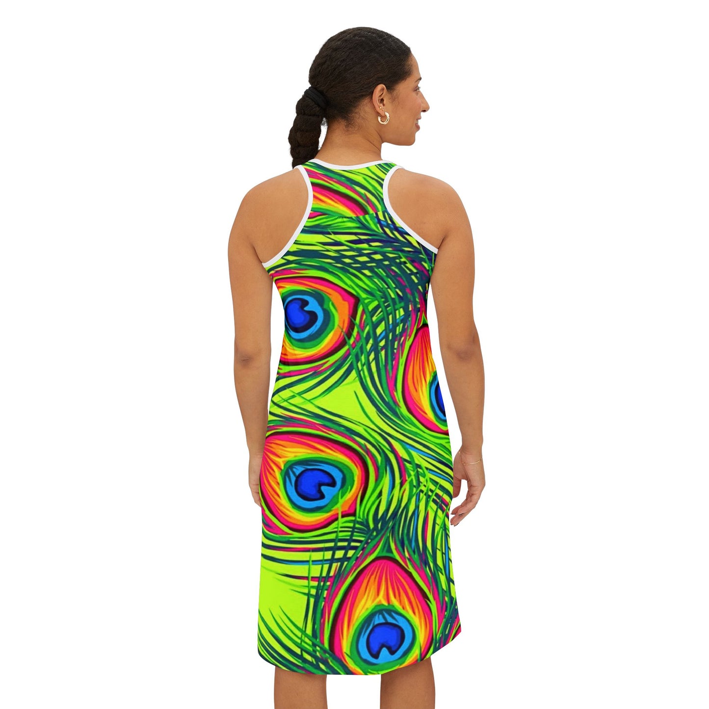 Vibrant Peacock Print Women's Racerback Dress - Summer Casual Fashion