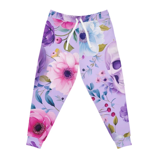 Floral Skull Athletic Joggers — Pastel Purple All-Over Print