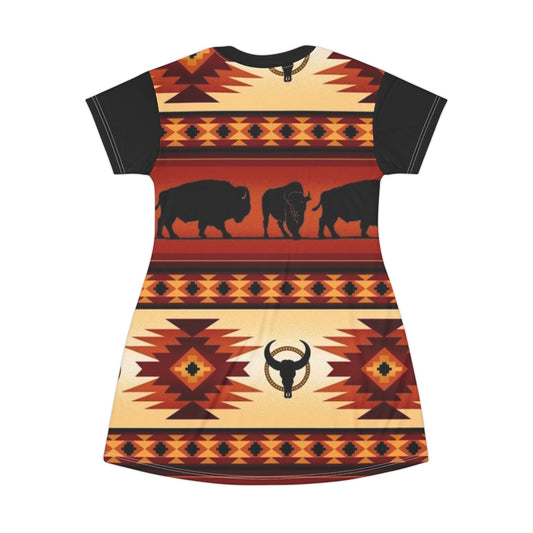 Western Indian Buffalo Design T-Shirt Dress